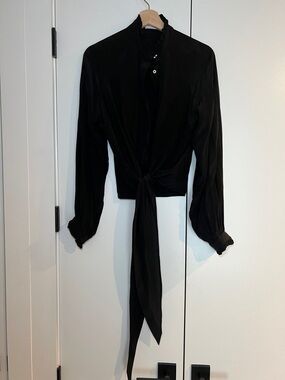 Rebecca Vallance Black Tie-Front Long Sleeve Blouse